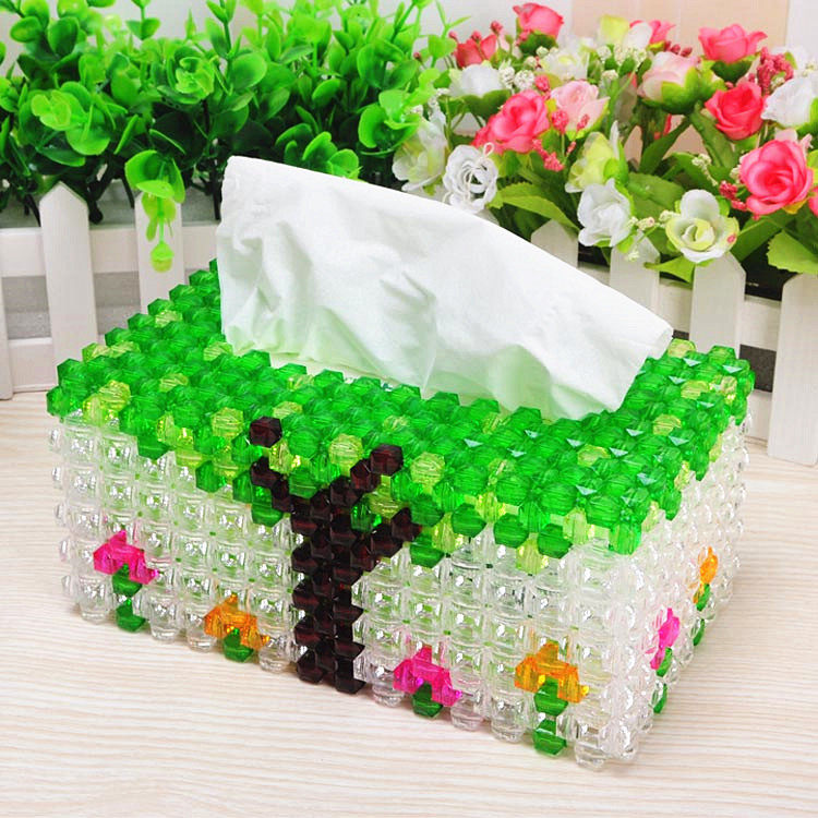 diy手工串珠纸巾盒材料包散珠家居装饰亚克力编织水晶葡萄抽纸盒