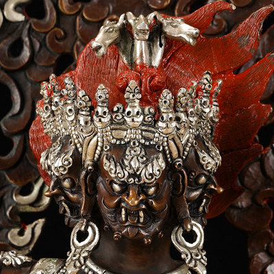 三面马头金刚单身佛像藏传佛教密宗供佛10寸镀银佛堂供奉摆件