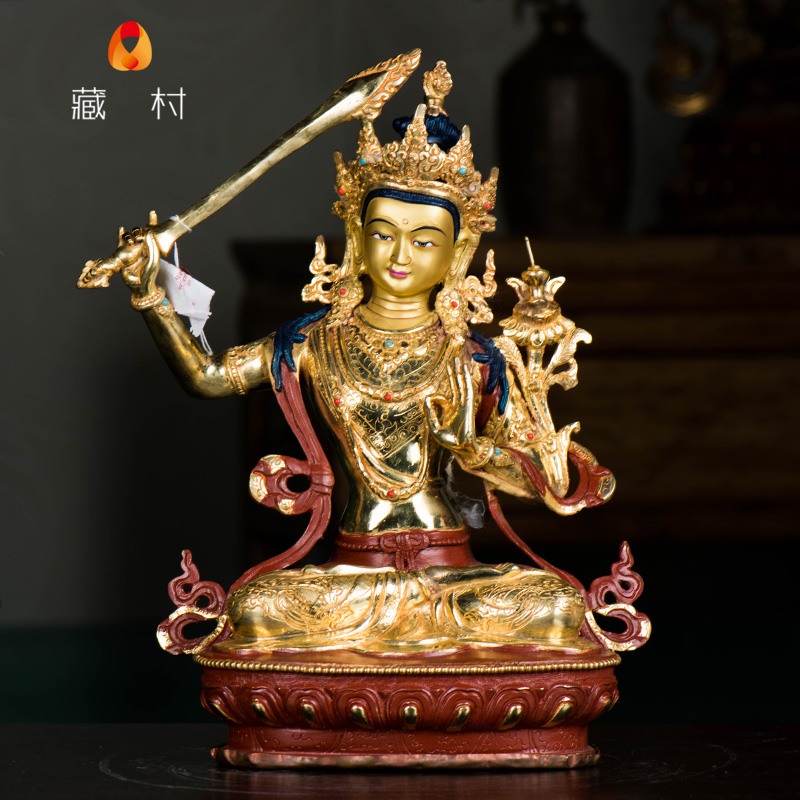 佛像本教苯教西藏玛生纯铜尼泊尔金纯铜半鎏背光摆件