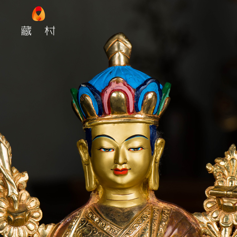 苯教纯铜佛像供奉大师良美尼泊尔金纯铜半鎏背光摆件