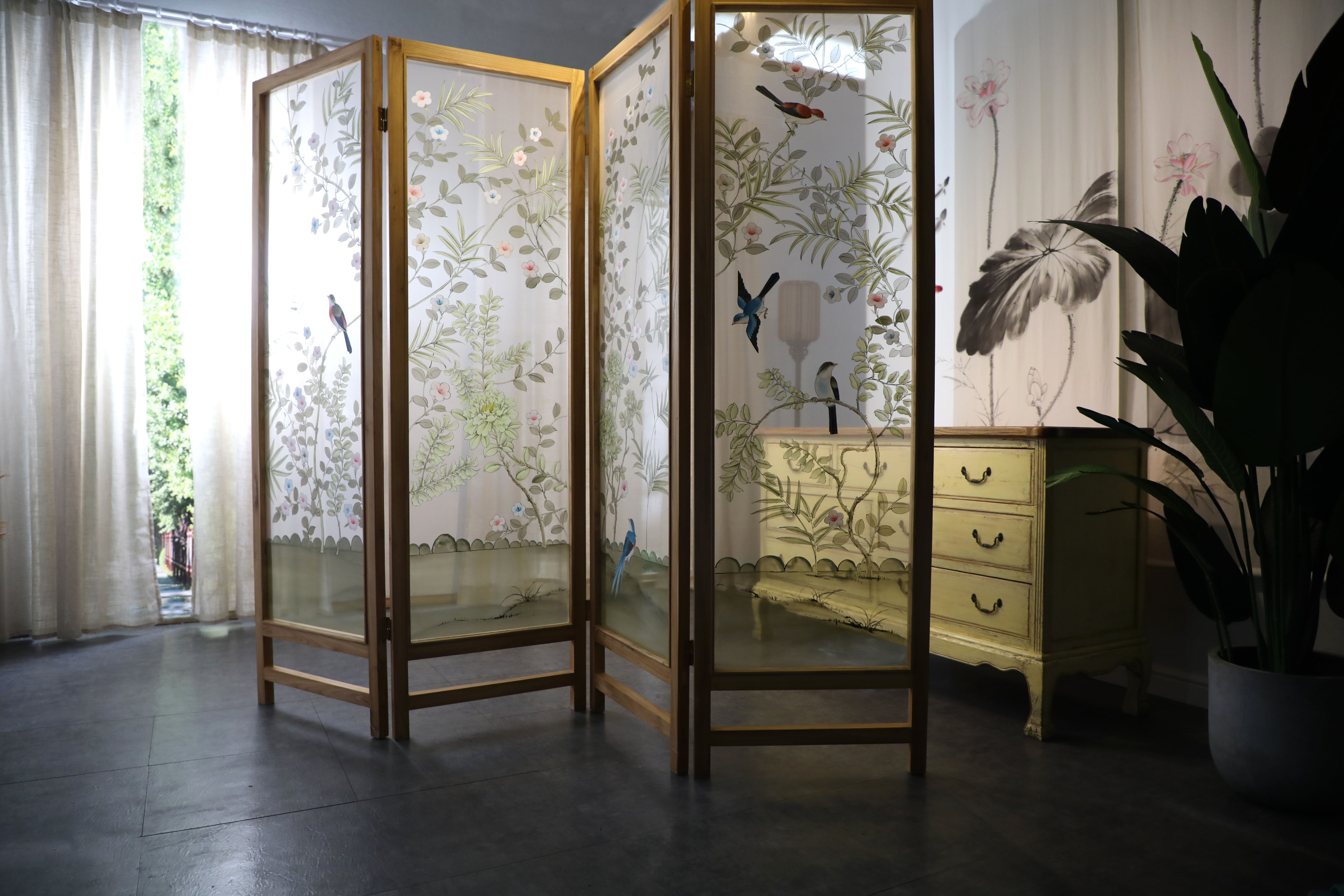 屏风玄关中式新中式遮挡禅意风水真丝折屏客厅折屏