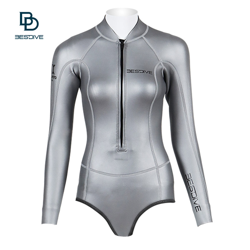 bestdive潜好scs炫彩彩色连体长袖拉链比基尼自由潜水服