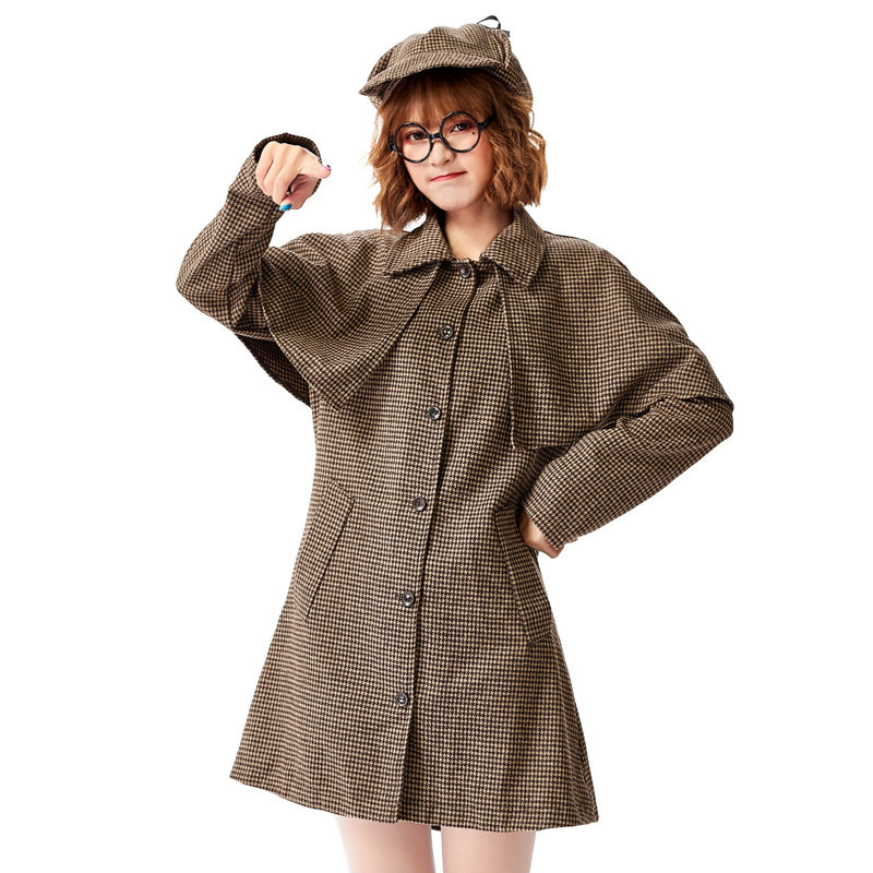 acgn侦探推理剧本角色扮演万圣节成人女款侦探长袖风衣服饰