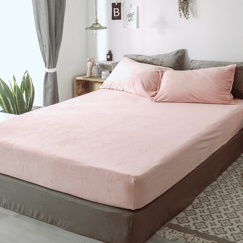 秋冬纯色天鹅绒床单日式简约加厚保暖防静电松紧带床笠