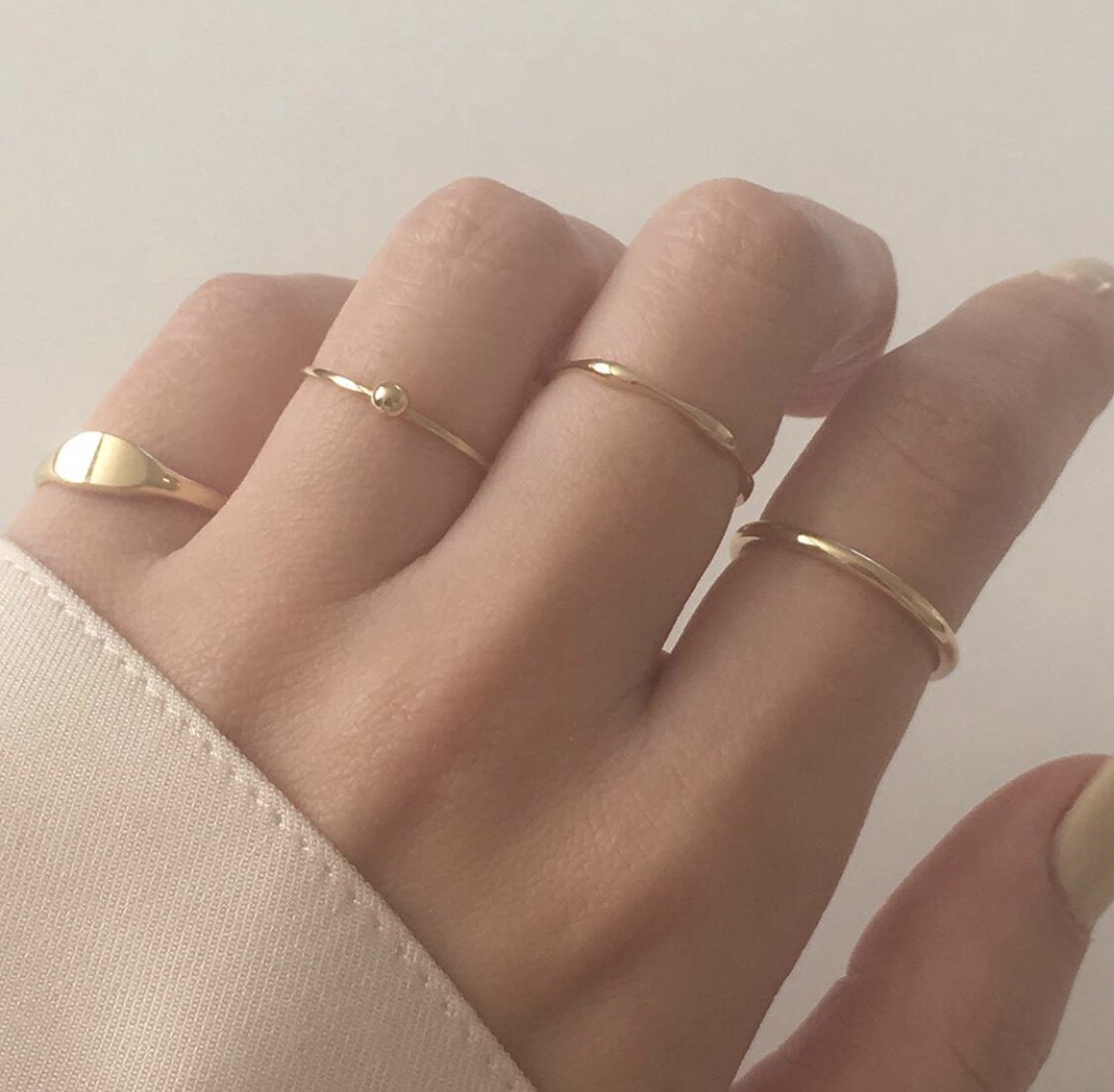 圆球素戒波浪形不规则戒指拼接小圆14k代购韩国戒指