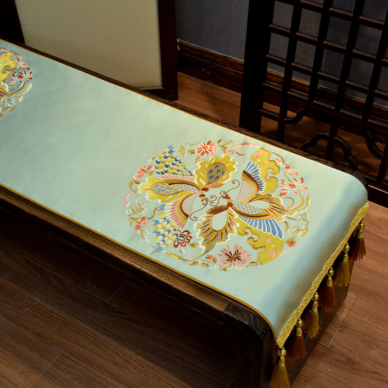 中式桌旗古典刺绣中国国风红木客厅桌布餐桌桌旗