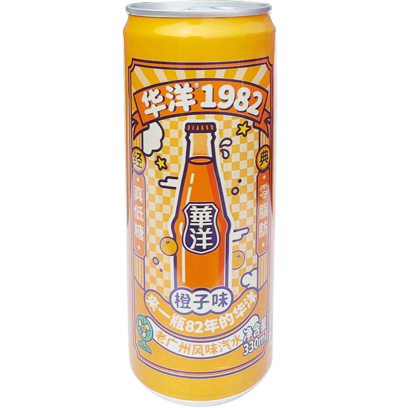 华洋1982汽水330ml24听橙味凤梨荔枝味易拉罐装碳酸饮料