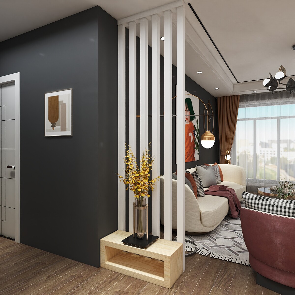 隔断玄关客厅屏风简约现代白色烤漆装饰柜子门厅