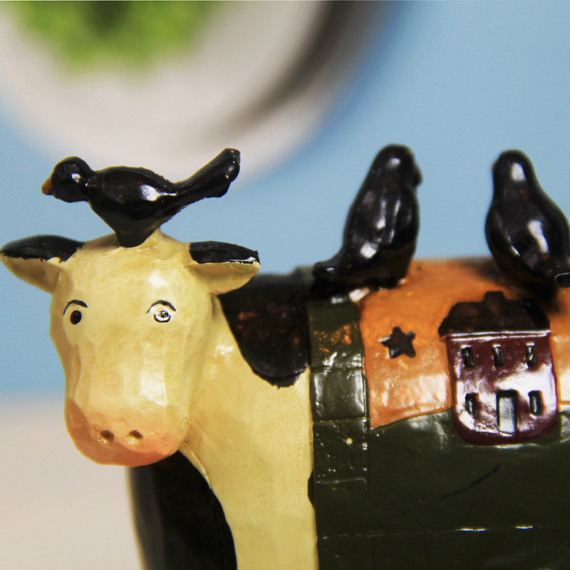 摆件欧式乡村田园复古树脂zakka奶牛工艺品礼物摆件