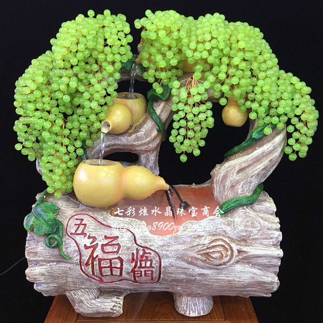 天然五彩彩玉葡萄发财树水晶葫芦家居流水风水摆件