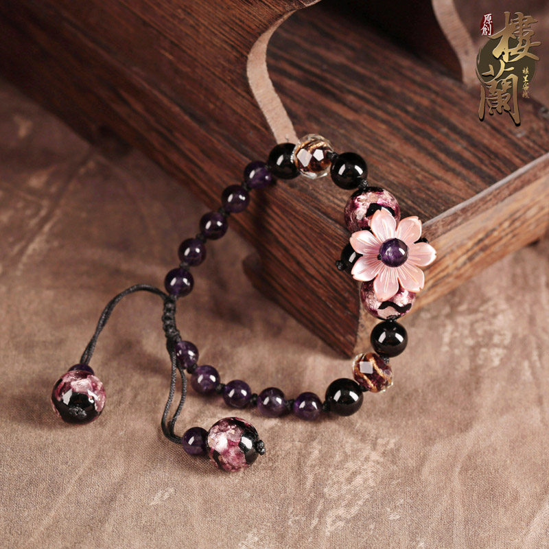 楼兰客栈紫水晶琉璃手链复古民族风手串贝壳花朵清新装饰品手饰女