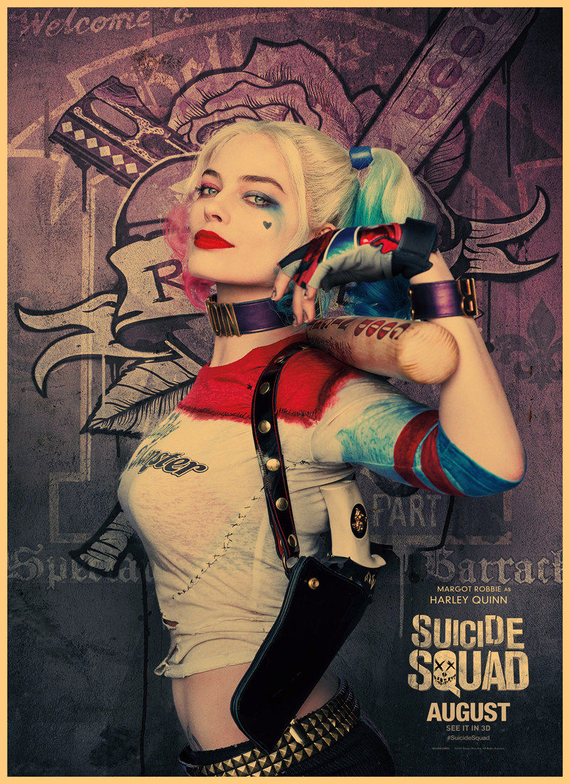 自杀小队小丑女海报哈莉奎茵怀旧复古挂画宿舍酒吧装 饰画 x特遣队