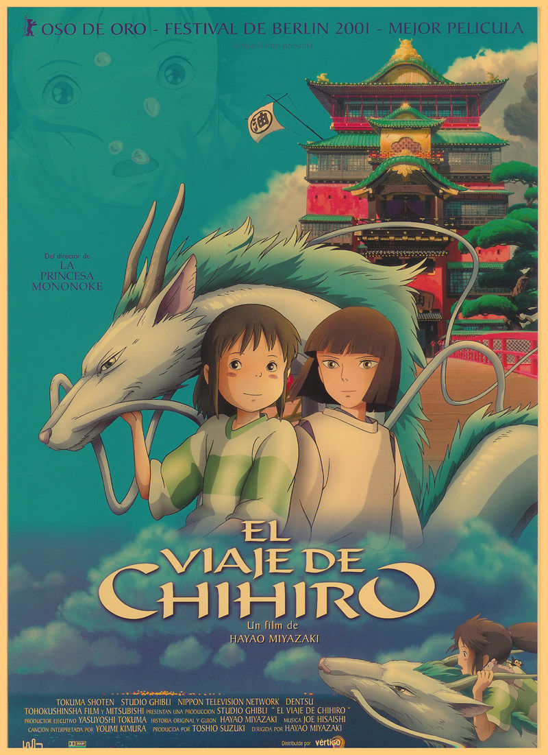 海报宫崎骏动漫画集龙猫千与千寻复古牛皮纸墙贴宿舍现代装饰画