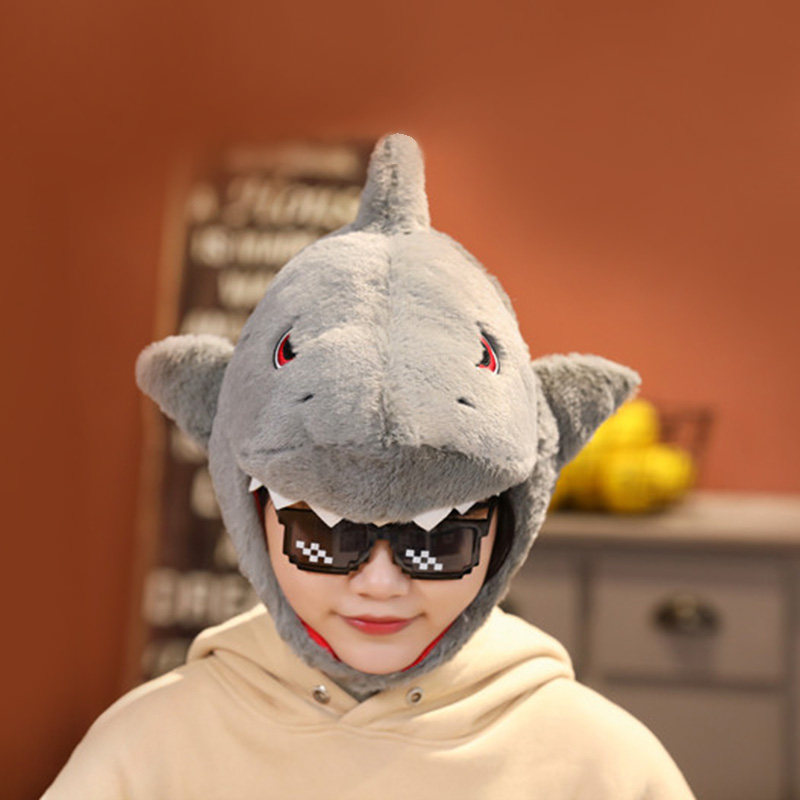 新款日韩ins潮流可爱卖萌鲨鱼头套沙雕帽子帽子