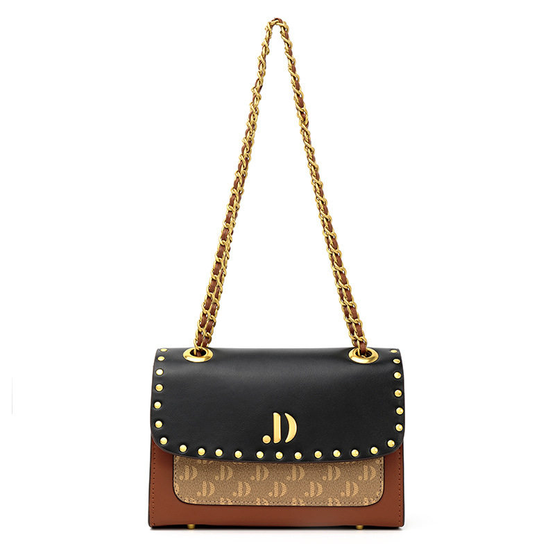 jane dance包简舞2022新款拼色链条小方包铆钉字母单肩真皮斜挎包