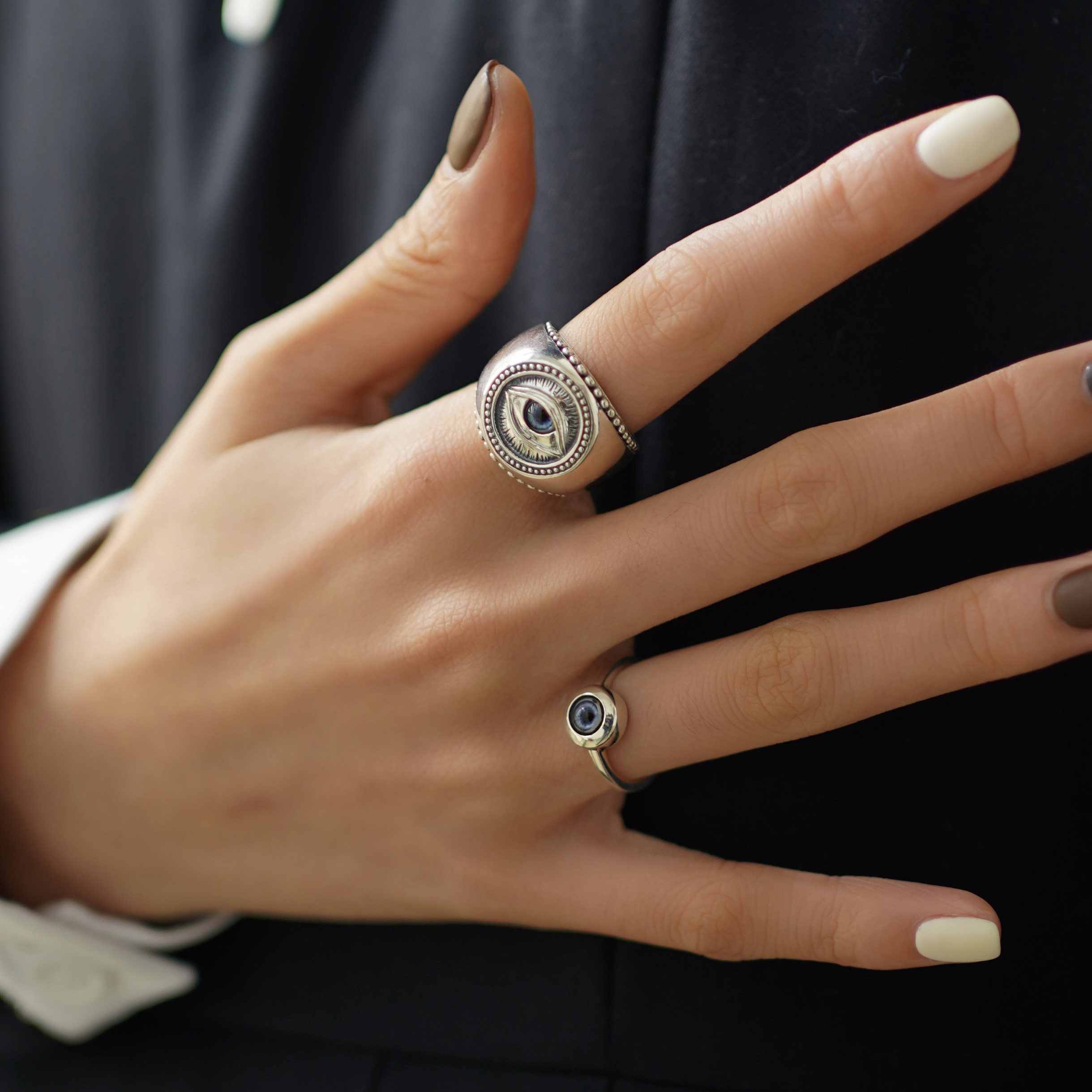 shui纯银戒指小众个性设计神秘之眼蓝眼睛眼珠戒指