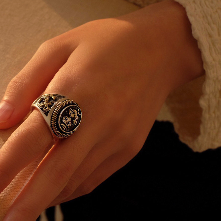 shui纯银戒指oldschool水手少女船锚徽章元素戒指