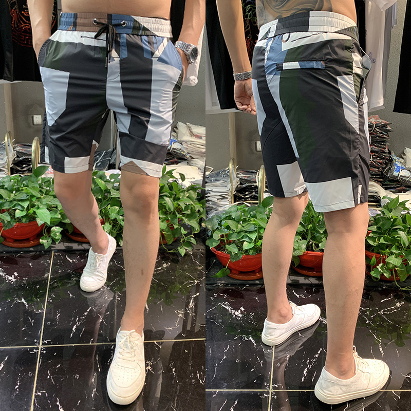 2022夏新款修身男装沙滩五分裤个性条纹印花男士休闲潮流大码短裤