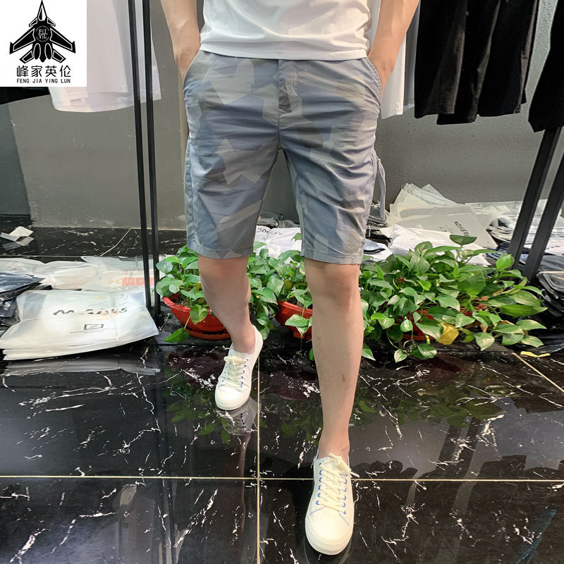 2022夏新款男装时尚迷彩潮流五分裤韩版个性印花男士休闲沙滩短裤