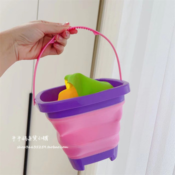 ເດັກນ້ອຍຫາດຊາຍ multifunctional folding portable silicone bucket shovel rake ເດັກຊາຍແລະເດັກຍິງຫ້ອງນ້ໍາອາບນ້ໍາຊາຍຂຸດ toy
