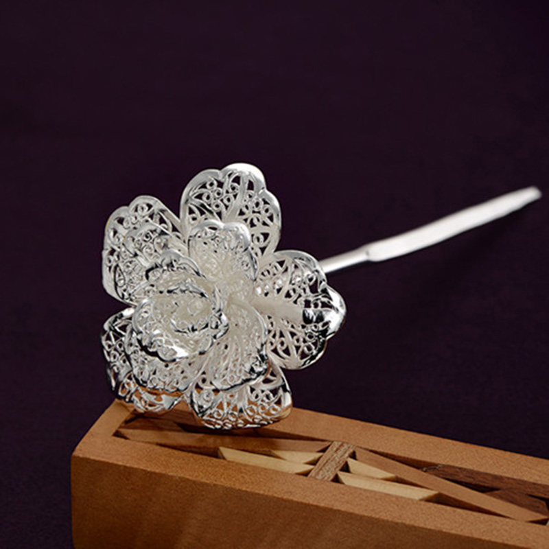 发簪百寻s990纯银银簪盘发头饰发饰头簪头发钗步摆件