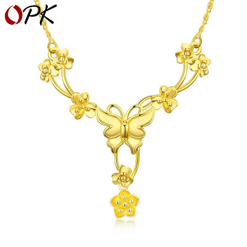 新娘婚庆首饰越南沙金镀金蝶恋花吊坠项链女士项坠