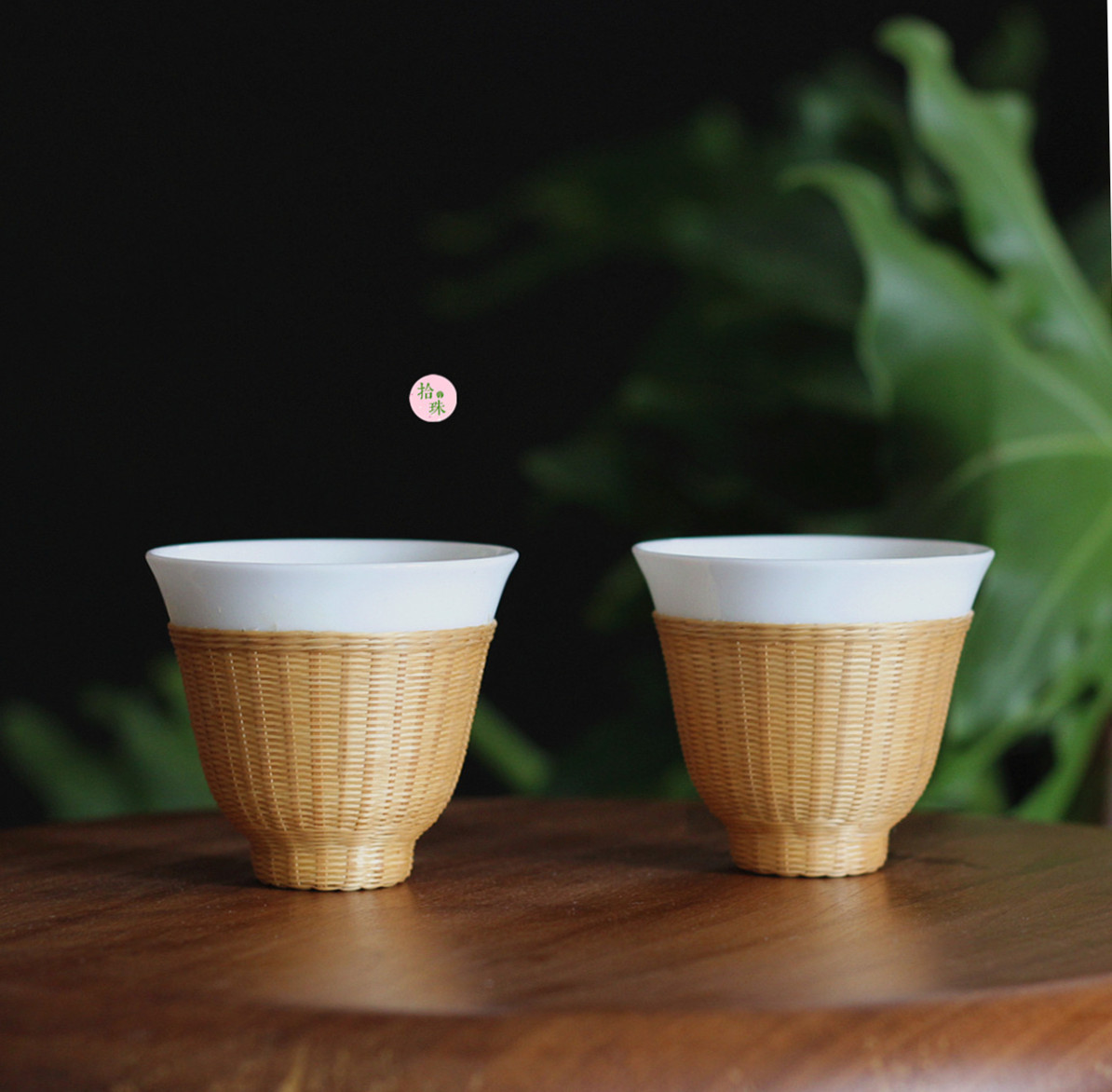 瓷胎竹编景德镇白瓷花神杯竹丝扣瓷茶杯功夫茶品茗杯四川非遗拾珠