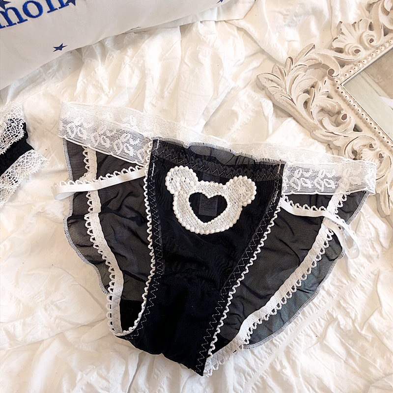 jk萝莉软萌性感黑色白蕾丝花边低腰三角裤透气少女舒适内裤底裤  价格