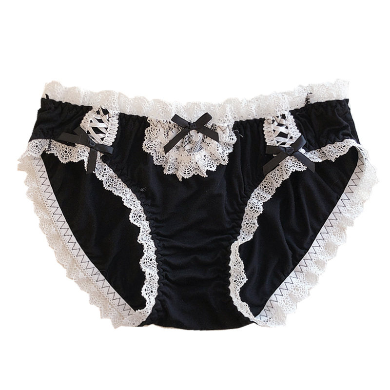 jk萝莉软萌性感黑色白蕾丝花边低腰三角裤透气少女舒适内裤底裤  价格