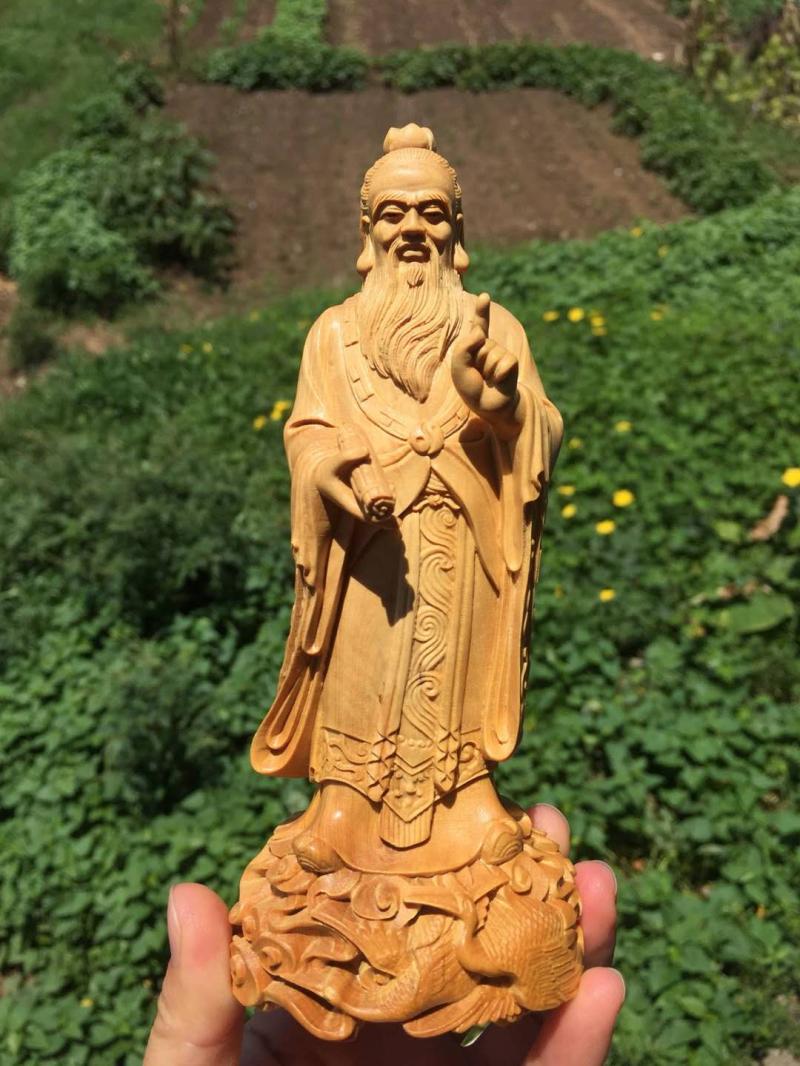 黄杨木雕老子传道一指问天摆件实木雕刻人物木雕