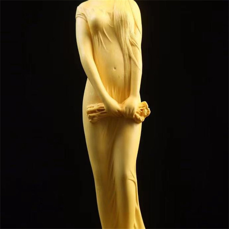 崖柏黄杨木雕精致实木居家雕刻工艺品摆件少女木雕