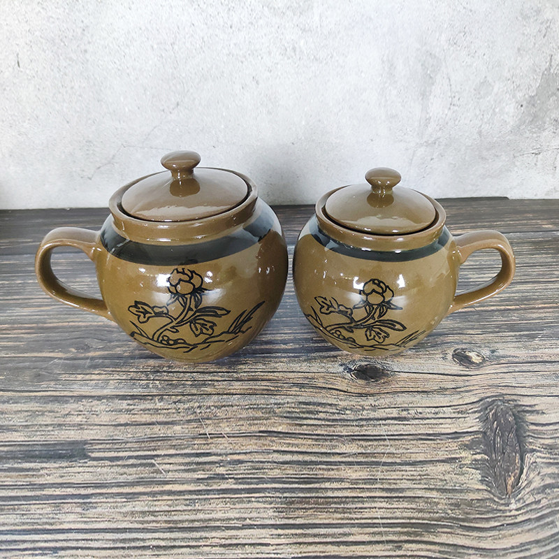 调料复古连体调味陶瓷老式油盐罐土陶双头怀旧调味瓶罐