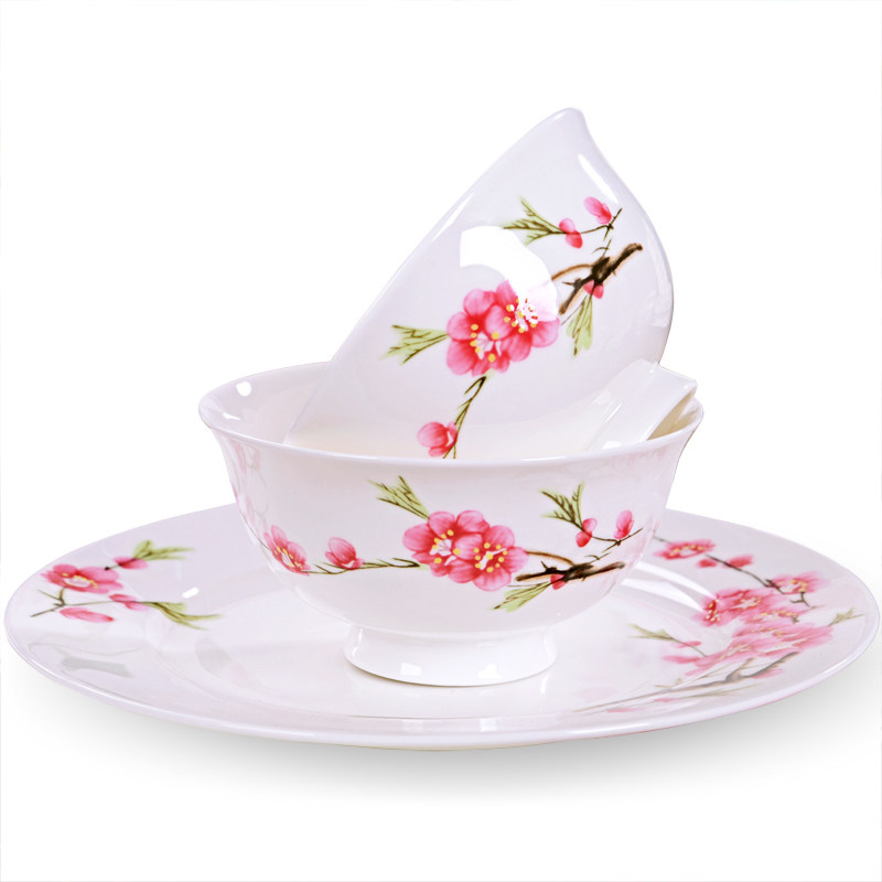 景德镇瓷器58头餐具套装装水点桃花骨家用中式餐具瓷器套装