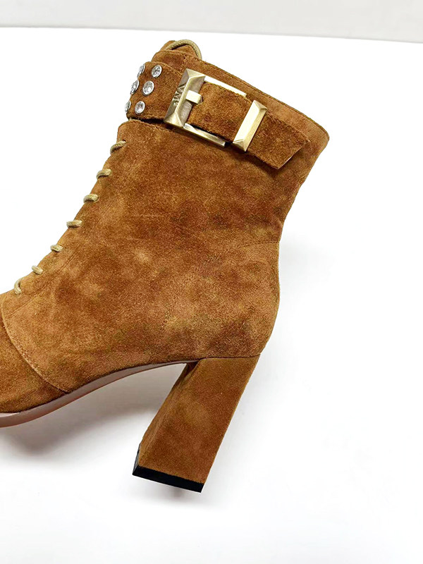 vme女鞋舞魅短靴粗跟拉链羊皮水钻铆钉皮带扣时装靴