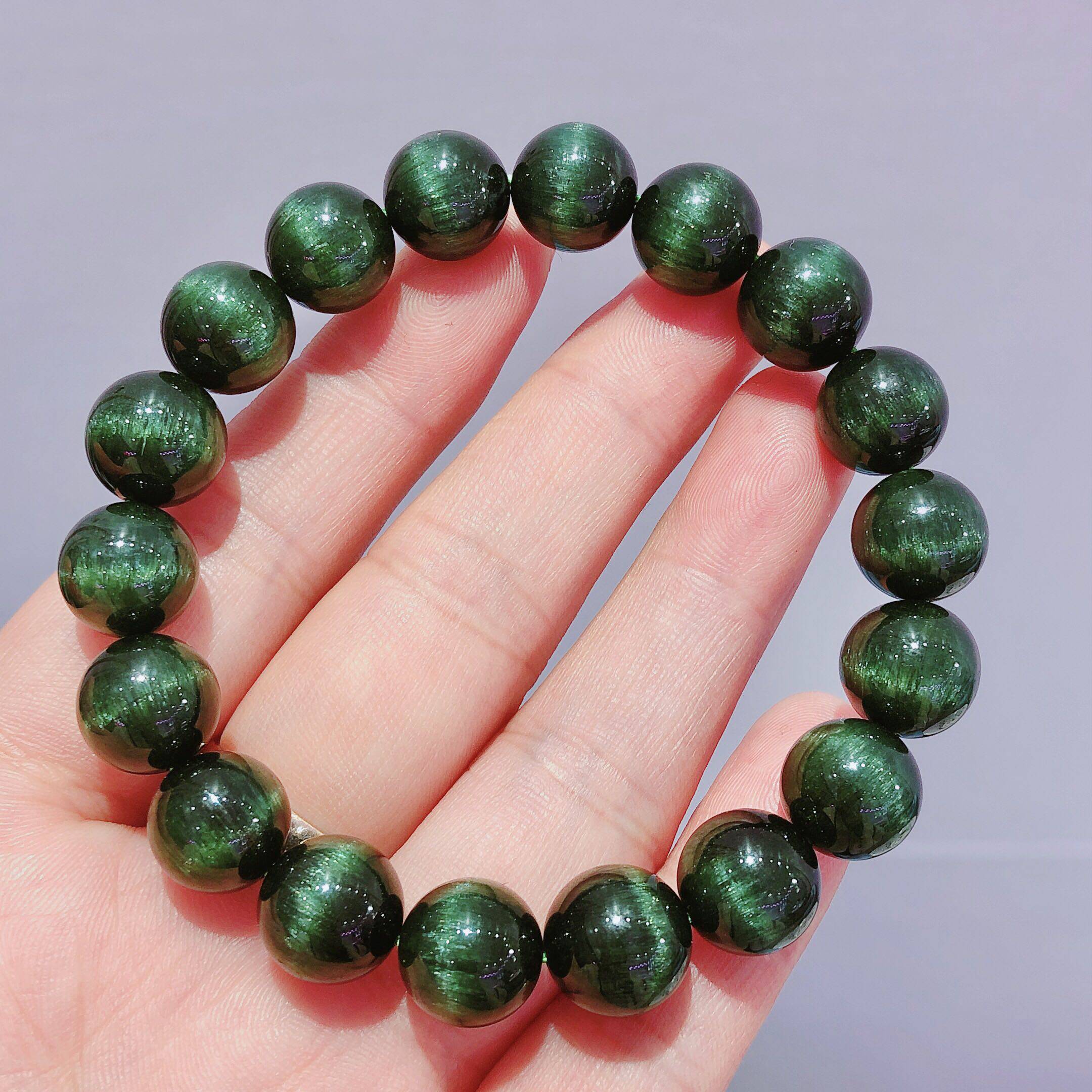 手链镇店之宝巴西老矿蓝绿猫眼碧玺女颗颗甄选纯色手链