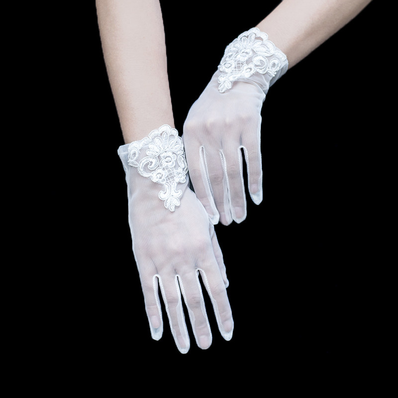 jinnymeng新款韩式蕾丝婚礼新娘白色薄纱手套婚纱婚纱手套