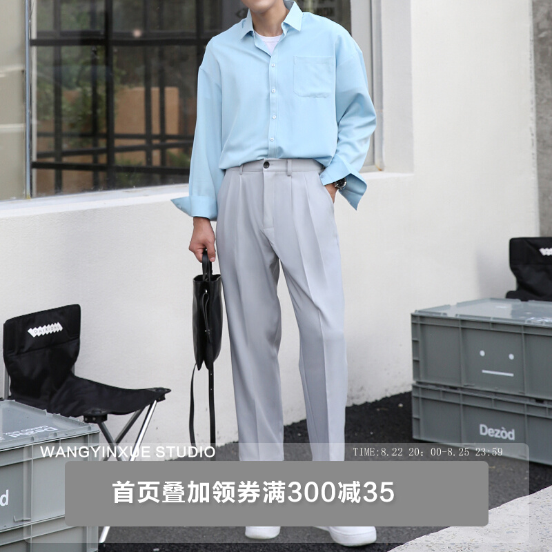 【王印学】直筒宽松冰丝阔腿裤男冰丝九分裤男夏垂坠休闲裤西裤