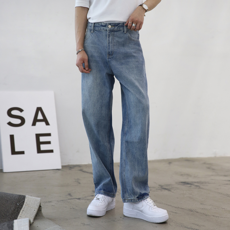 【王印学】牛仔裤男复古水洗宽松直筒阔腿裤子2021年新款秋冬长裤