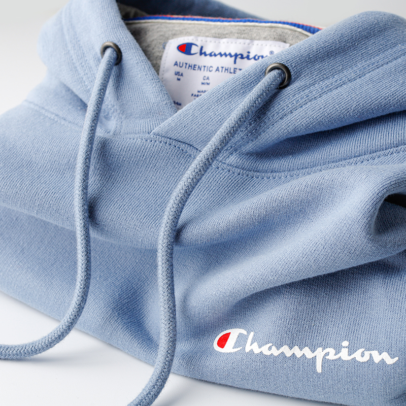 阿瞳牛社champion冠军美版情侣连帽宽松加绒小标卫衣男女套头帽衫