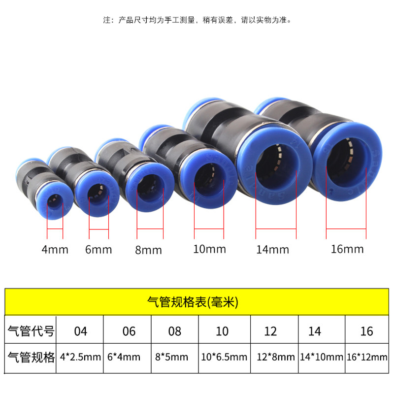 气动快速接头气管接头快换快插接头高压管对接头pu-8 10 12 14 16