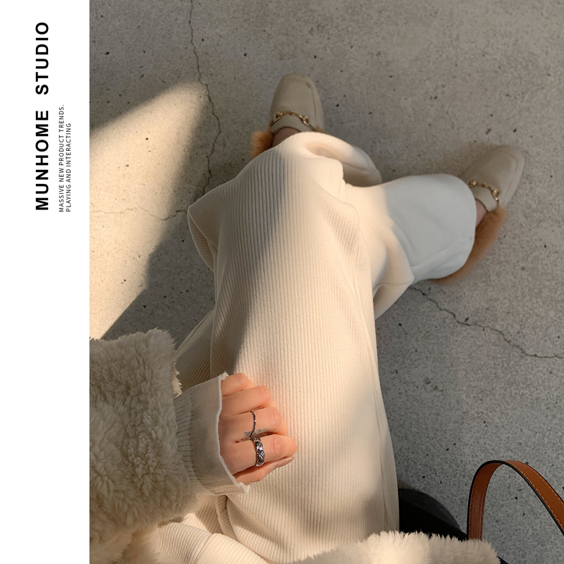 灯芯绒阔腿裤女秋冬季加绒高腰垂感直筒宽松雪尼尔拖地裤长裤加厚