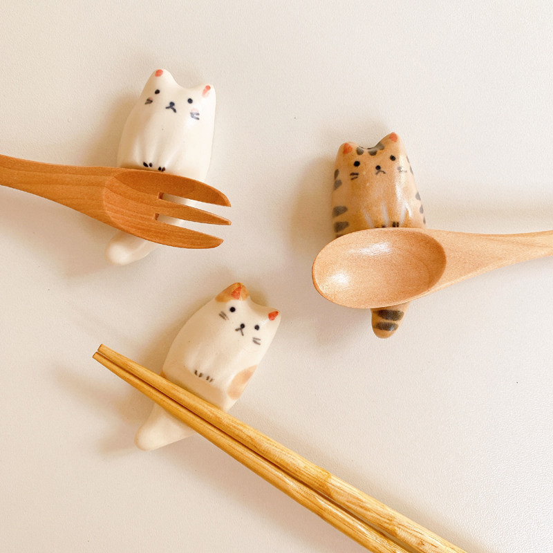 日本进口濑户立体可爱可爱猫猫咪花猫陶瓷筷子餐具笼
