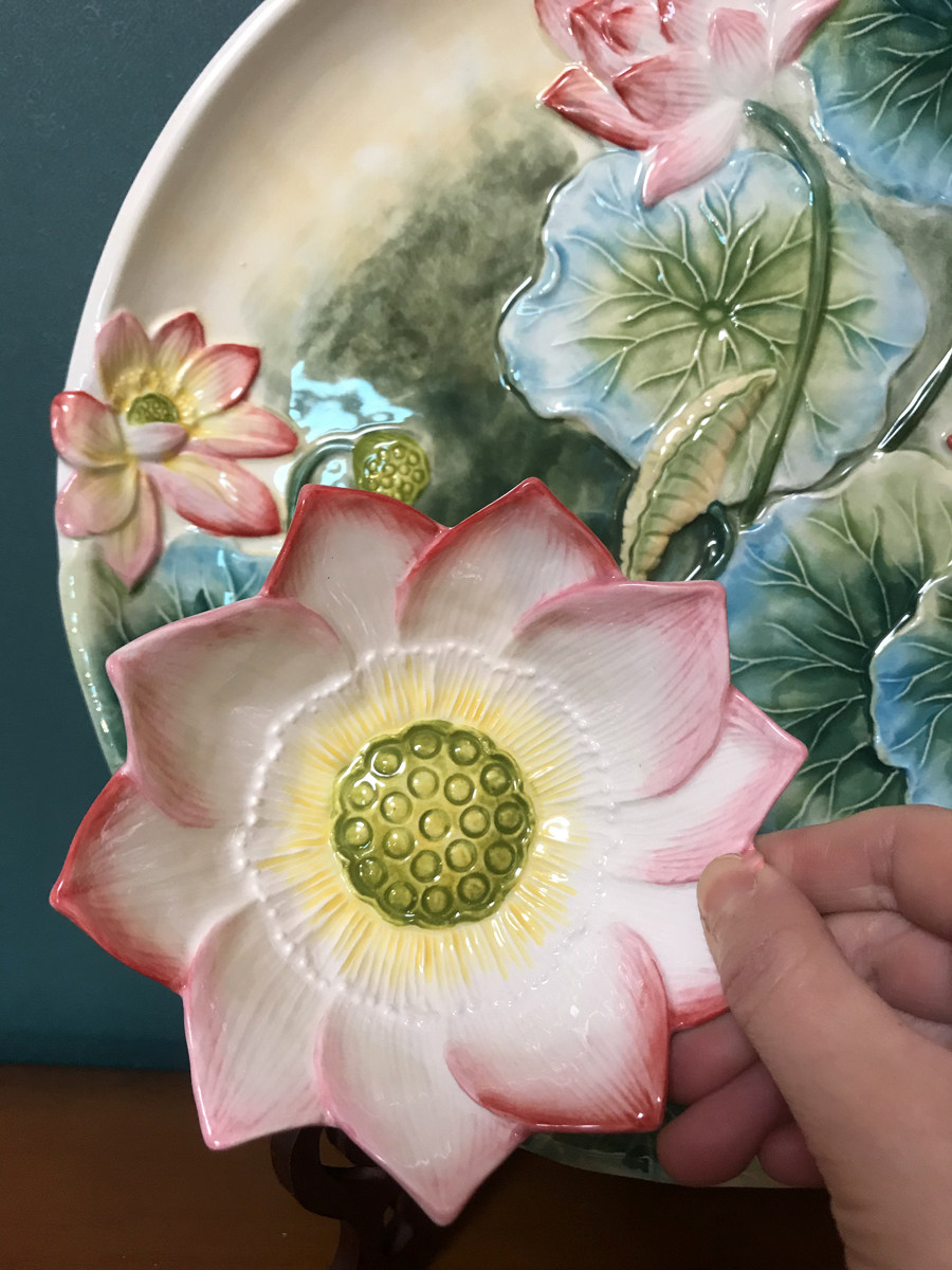 装饰方亚陶瓷中式好运莲莲莲花盘点点心盘蘸装饰坐盘