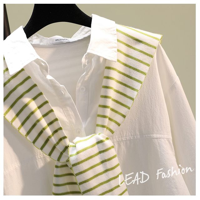 Striped shawl white cotton shirt female 2020 autumn new Korean literary loose casual shirt outerwear jacket Striped shawl white cotton shirt female 2020 autumn new Korean literary loose casual shirt outerwear jacket
