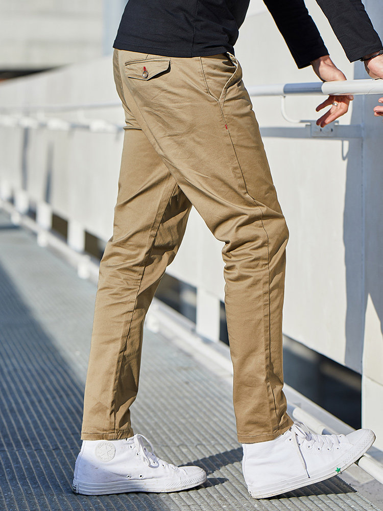 kuegou男士修身休闲长裤男装2020春季新款卡其色休闲裤