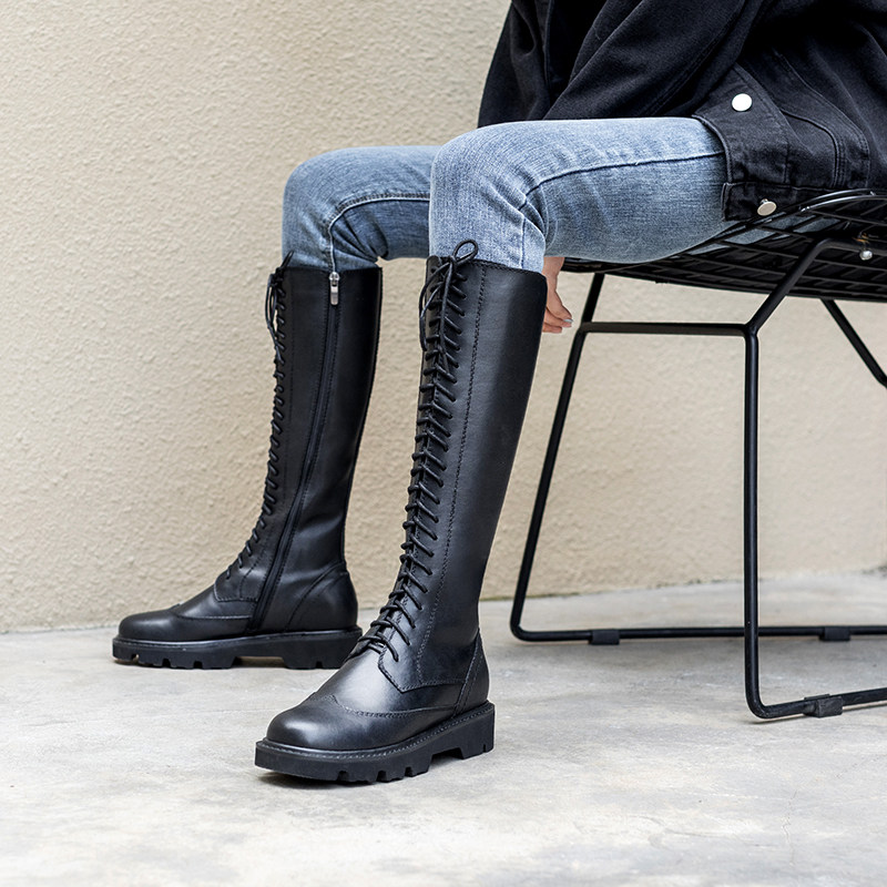 长靴子女秋冬新款英伦百搭真皮马靴及膝长筒时装靴