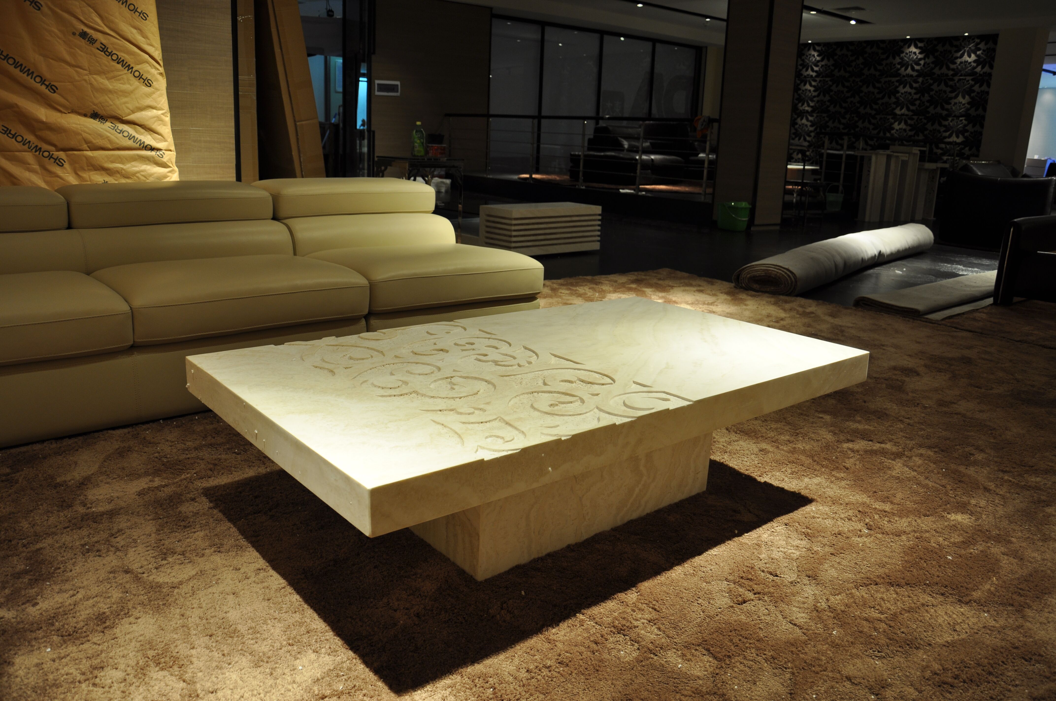 天然洞石大理石茶几电视柜可组合简约现代家具欧式茶几