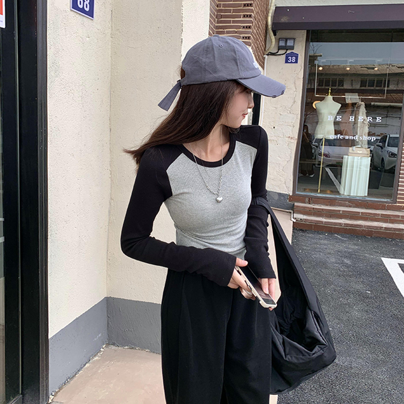 短款t恤女长袖早春2022年新款时尚修身打底衫女内搭紧身上衣春秋