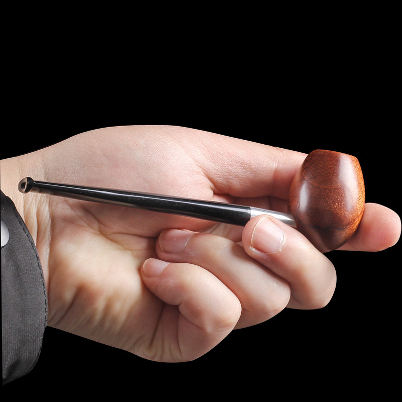 大力水手烟斗圆底男士便携手工烟杆黑红红木金属烟斗