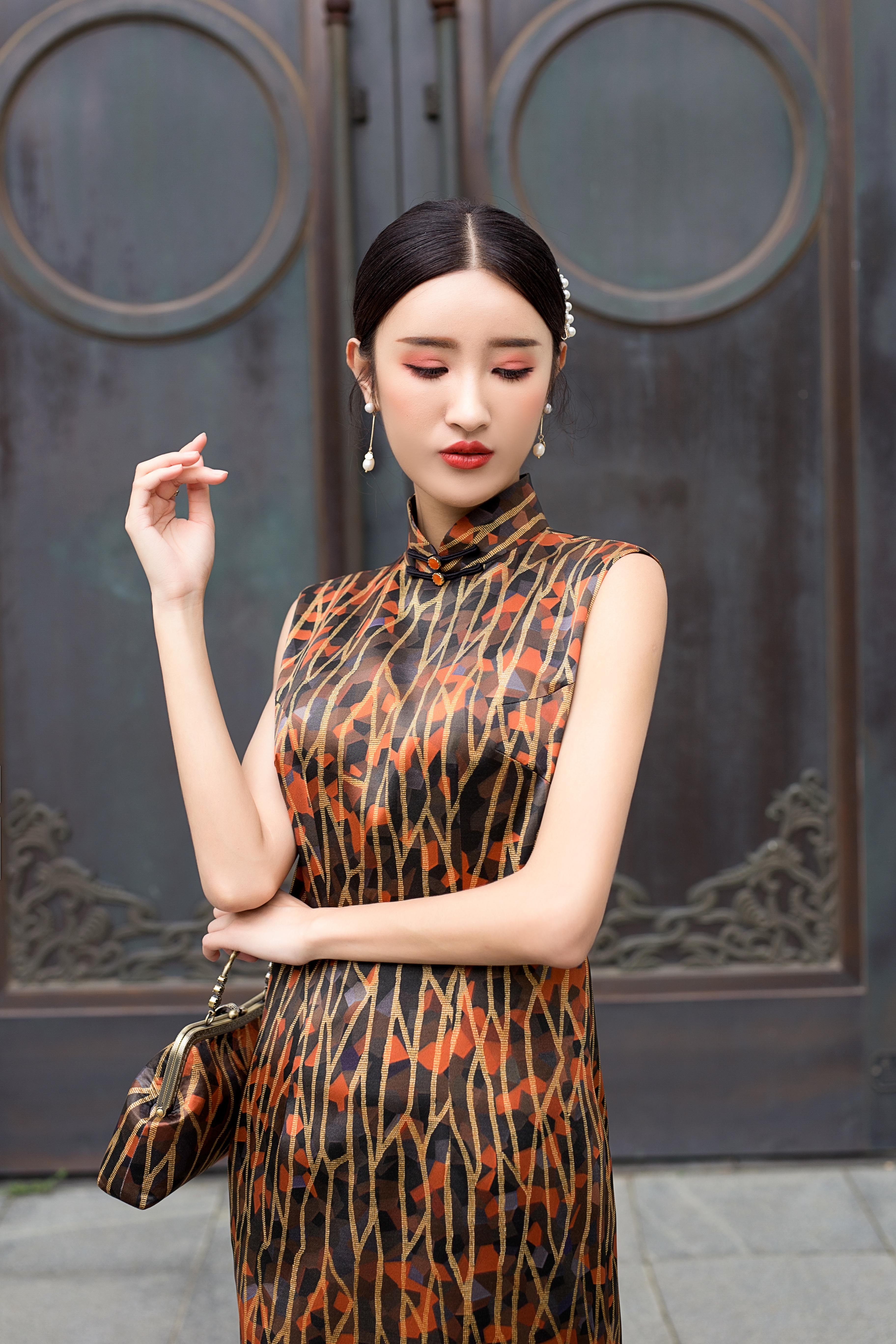 真丝黄金缕香秋季旗袍重磅气质复古手工定制旗袍